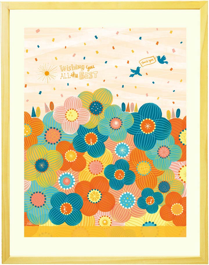 感謝をこめたオレンジ色の暖かい絵「ありがとうの花」