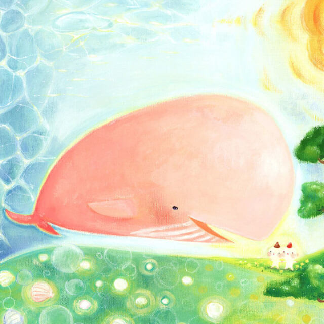 絵画インテリアアート 大地の妖精と旅するクジラ Denny Horimizu 絵画通販kawaii Art 玄関やリビング お祝い プレゼントに