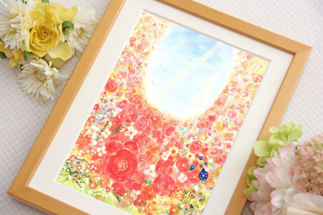 絵画(ミニ) 「bloom」 (Denny Horimizu) 野に咲く花の絵画額入り・ナチュラルで優しい花の絵・風水におすすめ