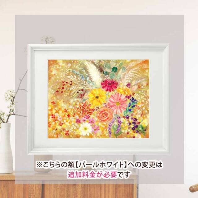 絵画 「花実 ~hanami~」 (Denny Horimizu) ※こちらの絵は、秋の誕生花のガーベラ、リンドウ、バラが入り、「実りの秋」をイメージした華やかな絵です