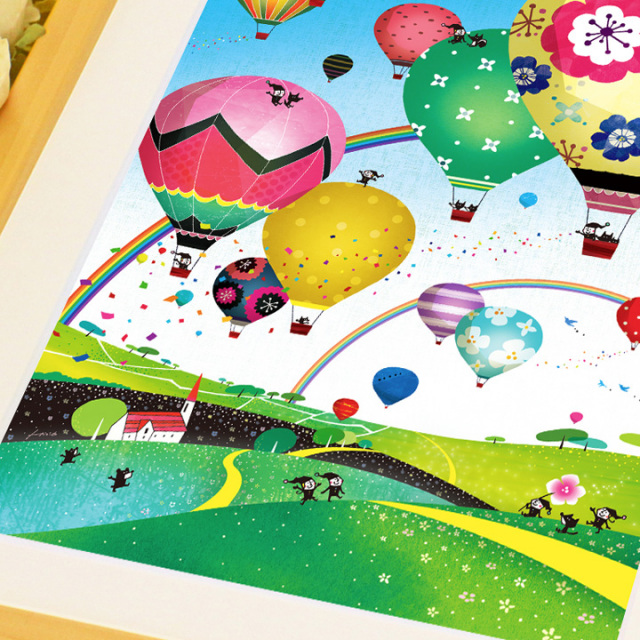 絵画インテリア・風水画・朝・夏に合う絵・可愛い・気球・空の絵