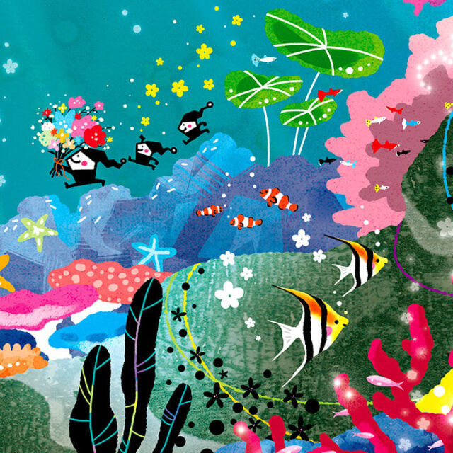 絵画 「海の歌」 (ヒヂリンゴ・聖) 《 イルカの絵画 》