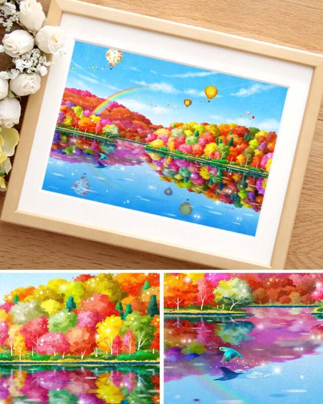 絵画 「虹色紅葉(にじいろもみじ)」 (ヒヂリンゴ・聖)
