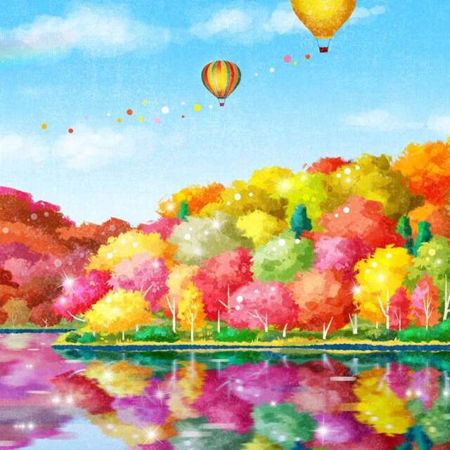 絵画 「虹色紅葉(にじいろもみじ)」 (ヒヂリンゴ・聖)