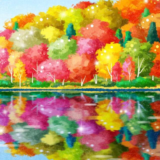 絵画 「虹色紅葉(にじいろもみじ)」 (ヒヂリンゴ・聖)