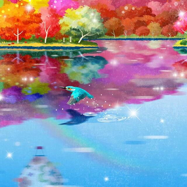 絵画 「虹色紅葉(にじいろもみじ)」 (ヒヂリンゴ・聖)