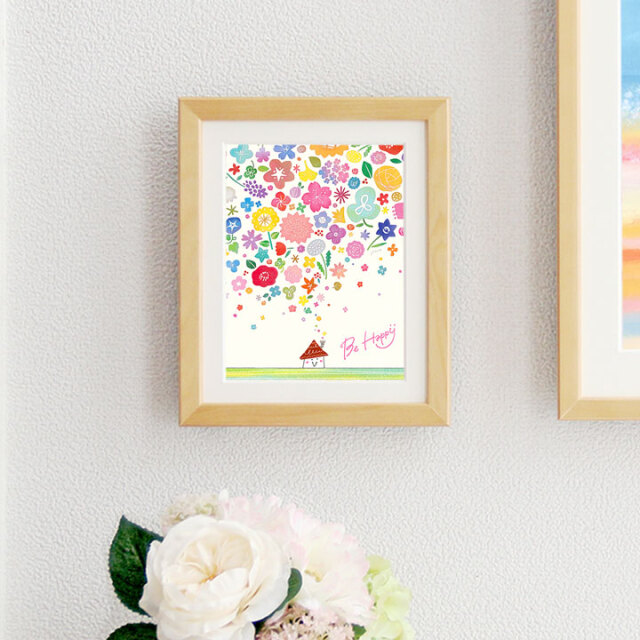 絵画 「Happy Bouquet」 (ヒヂリンゴ・聖) 絵画・玄関に飾る風水インテリア・リビングに飾る絵・かわいい絵・運気アップ