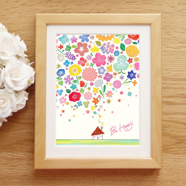 絵画 「Happy Bouquet」 (ヒヂリンゴ・聖) 絵画・玄関風水インテリア・店舗ウェルカムボード・かわいい絵・運気アップ