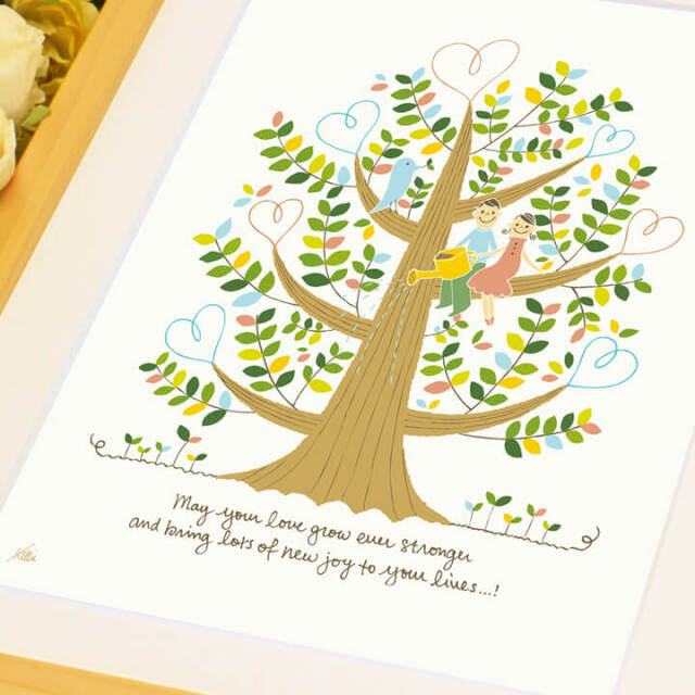 結婚記念日や結婚祝いプレゼントに絵の贈り物 しあわせの樹 妻 嫁 夫へ 1年目 5年目 紙婚式 木婚式 絵画販売 通販 Kawaii Art