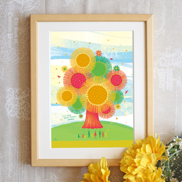 絵画 インテリア ひまわり 絵 笑顔の木 玄関 風水 トイレ リビング 店舗 病院 プレゼント 新築祝い 贈り物 開店祝い アート 家族の絵 花 おしゃれ