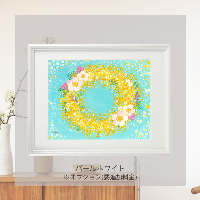 絵画 「つなぐ、つむぐ」 《ミモザのリース》 (mime)