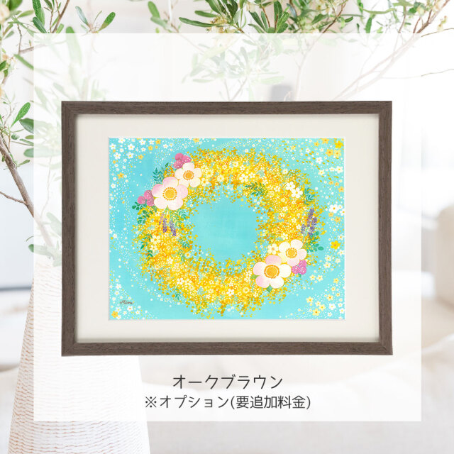 絵画 「つなぐ、つむぐ」 《ミモザのリース》 (mime)