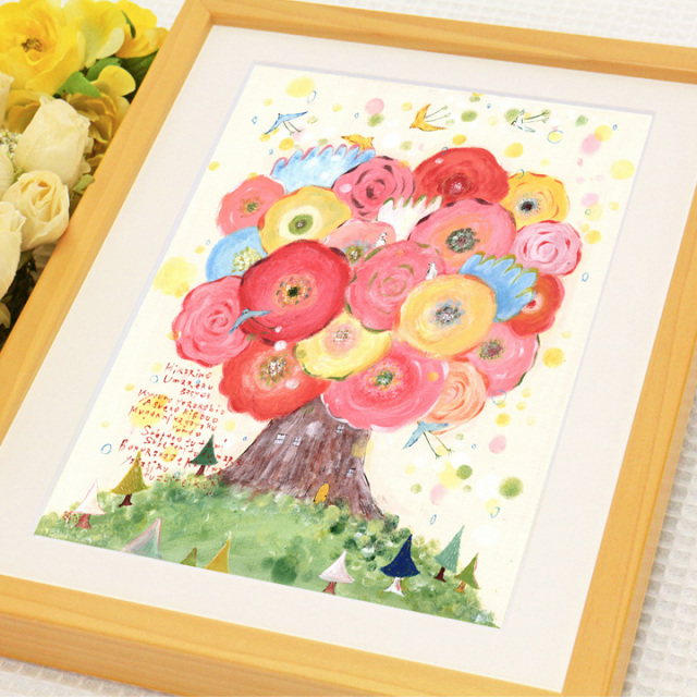 絵画(ミニ) 「咲きつづく日々」 (One's childhood) 絵画・花の絵・花の木・ピンク・風景画・幸せ・風水・玄関