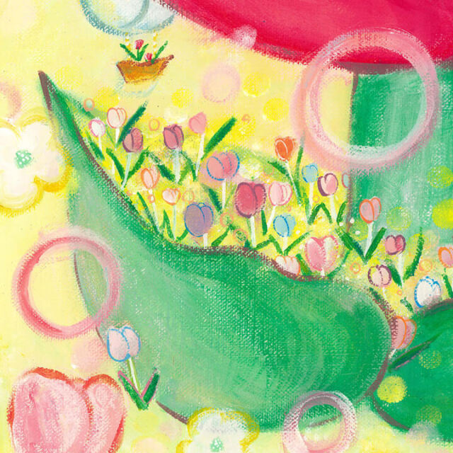 絵画 「咲いた」 (One's childhood) 《チューリップの花の絵画》