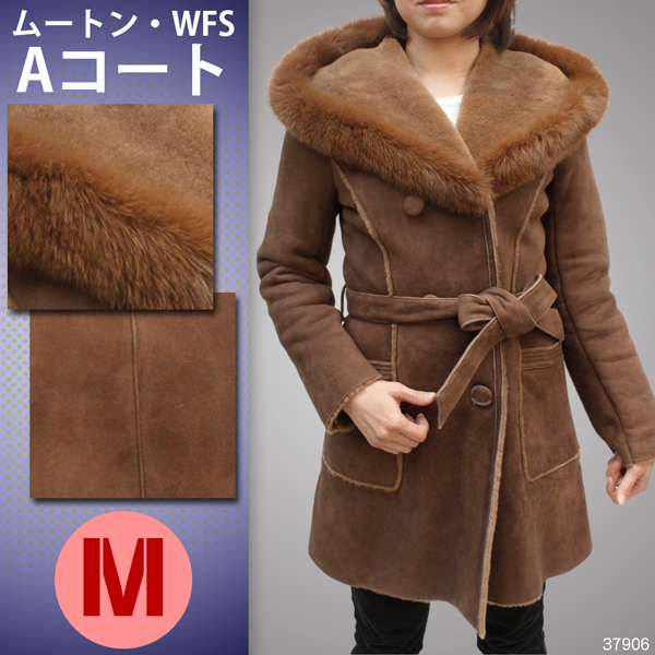 ムートンコート レディース ムートン Wフェイス ビッグフード Aコート 37906