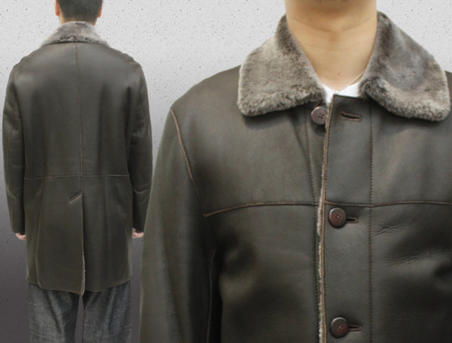 ムートンコート ステンカラーコート メンズ ダークブラウン M/L/LL/ 12120