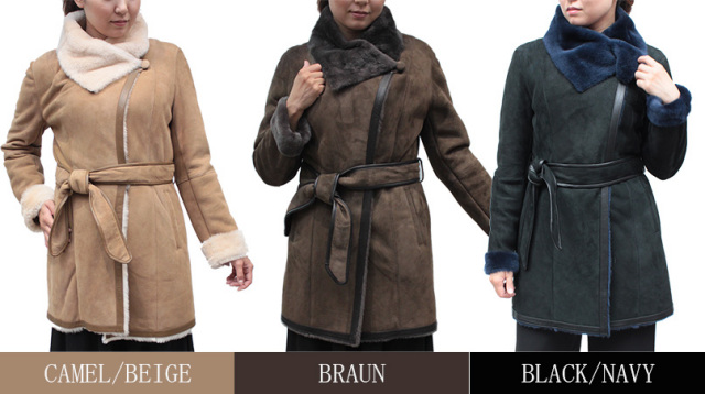 ムートンコート ダブル レディース キャメル/ベージュ/ブラウン