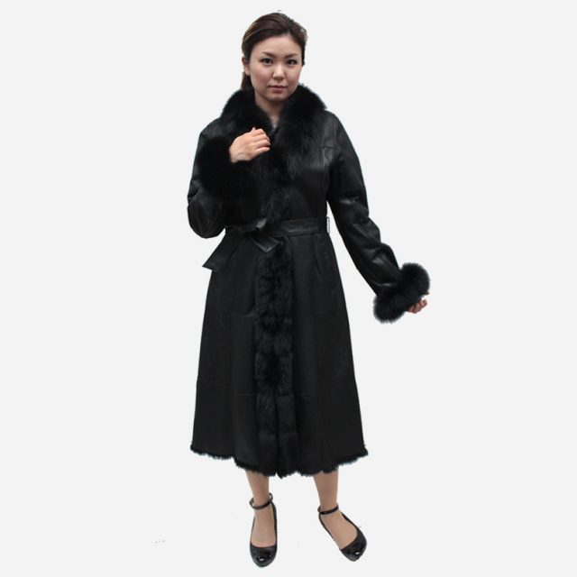 ラビット フォックス ダブルフェイス 毛皮コート レディース ブラック