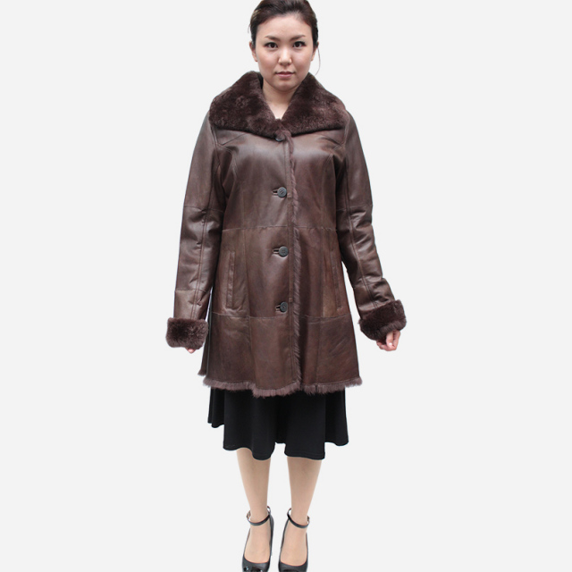 レッキス ダブルフェイス 毛皮コート レディース ベージュ/ブラウン