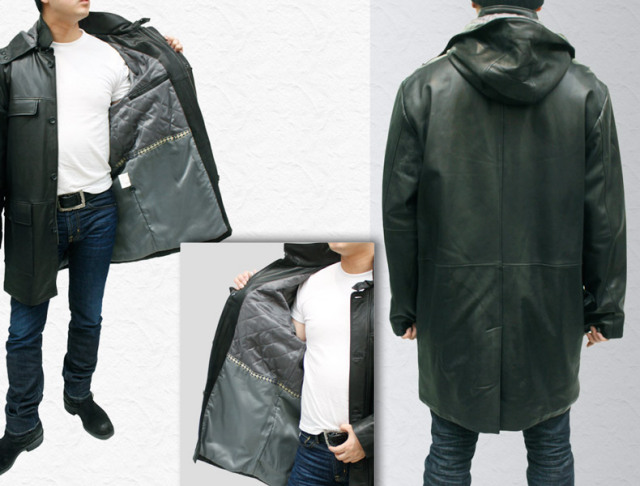 ハーフコート メンズ レザーコート ラム革 フード付き ハーフ丈 中綿