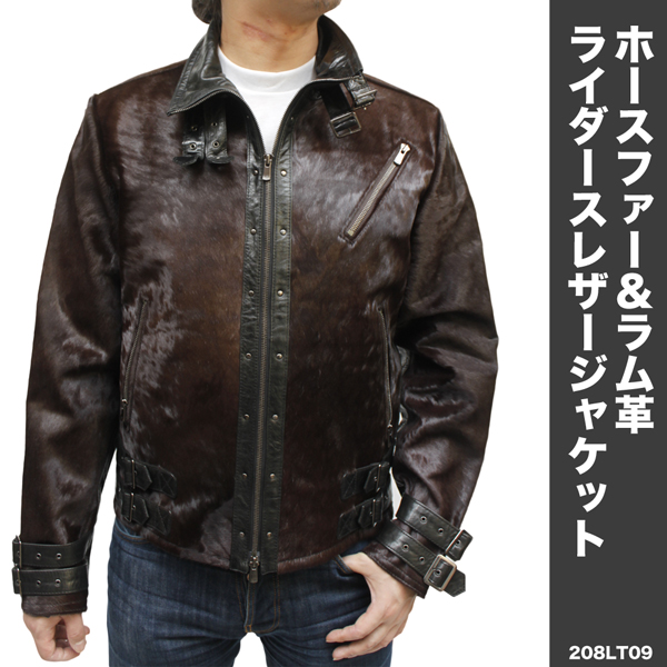 ホースファー＆ラムレザーライダースジャケット208lt09