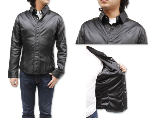 メンズ レザーシャツ ゴートスキン レザージャケット（シャツ