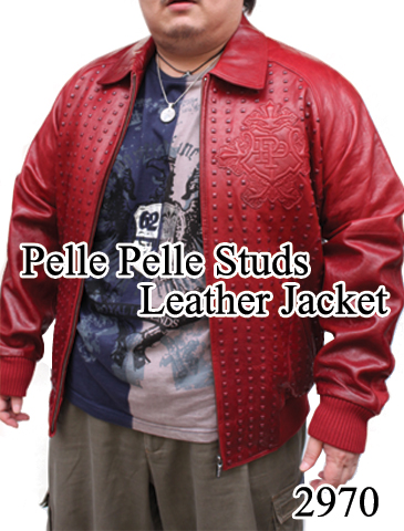 メンズレザージャケット （大きいサイズ）ペレペレ・スタッズ付レザー  