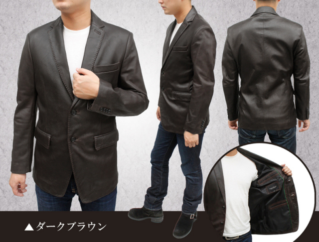 メンズ 皮ジャケット ラムハンドステッチテーラードジャケット（2つ