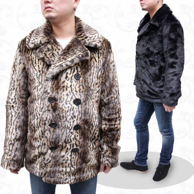 SCHOTT NYC LEOPARD RETRO FUR PEA COAT ショット メンズ ファー 