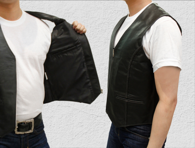 牛革 ジップアップベスト メンズ ブラック M/L/LL/3L/ 3983