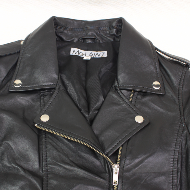Mo-Laws ラム革 ダブルライダースジャケット レディース ブラック