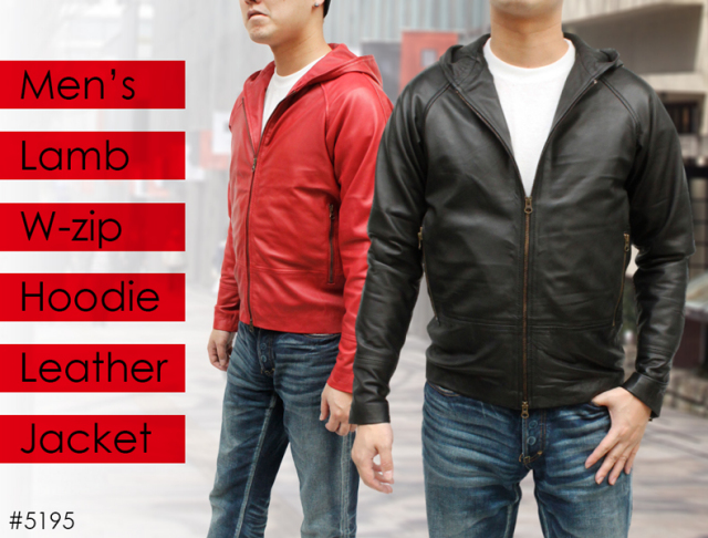 革ジャン メンズ ラム革 ダブルジップ フード・パーカー レザー