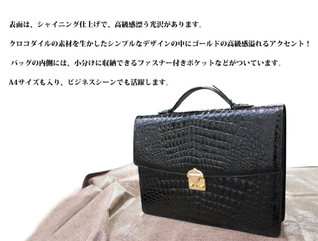 【 メンズ　レザーアイテム 】クロコダイル シャイニング加工　ブリーフケース　レザーバッグ　5502