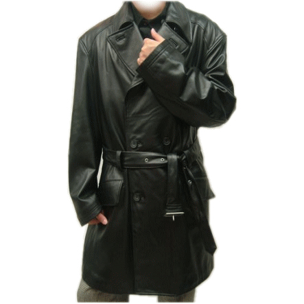 メンズレザーコート （大きいサイズ）ラムショートレザートレンチコート6145