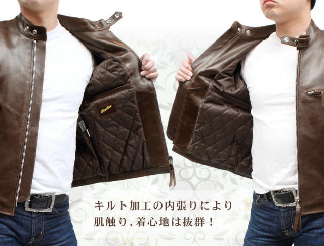 牛革 シングルライダースジャケット メンズ ブラウン XS/S/M/L/LL/3L 