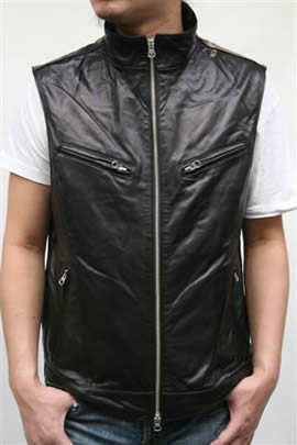 スタンドカラー ラムレザーベスト 6200