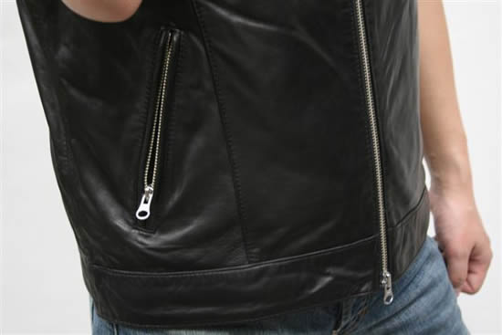 スタンドカラー ラムレザーベスト 6200