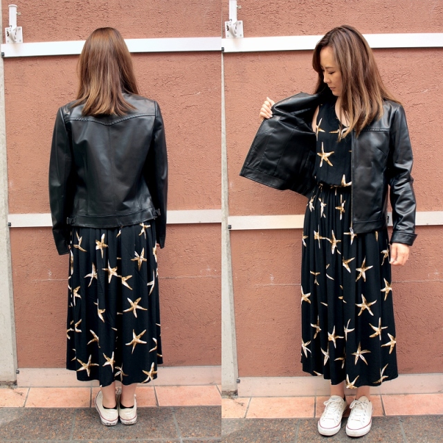 ラム革 シングルライダースジャケット レディース ブラック/ベージュ M