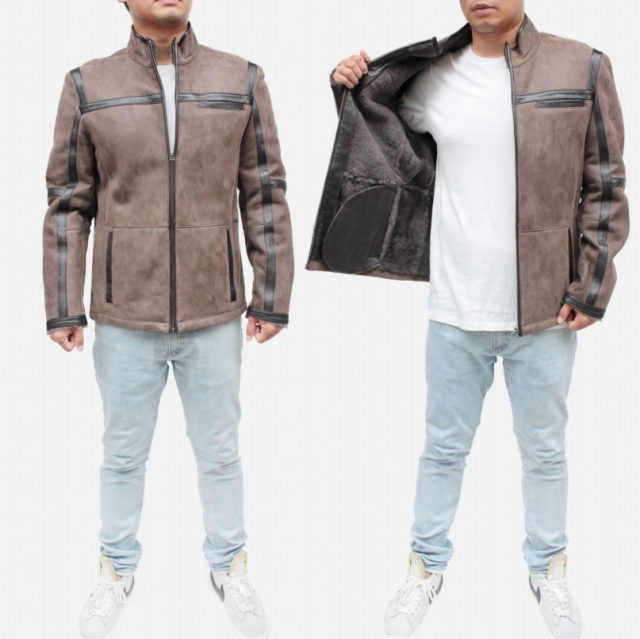 ムートン スタンドカラージャケット メンズ ブラウン M/L/ 6610