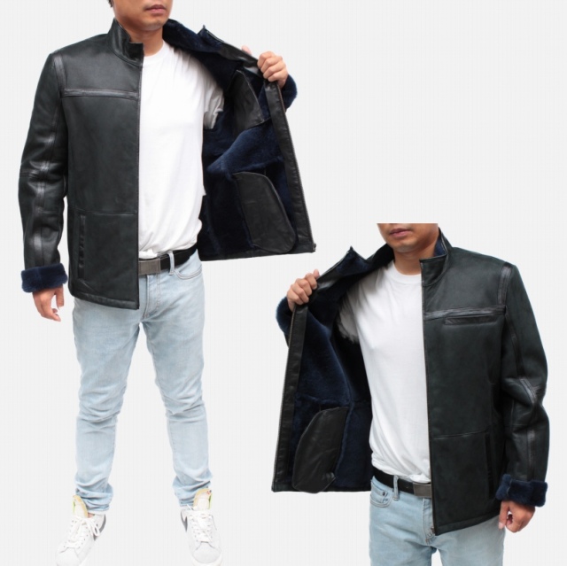 ムートン スタンドカラージャケット メンズ ブラウン M/L/ 6610