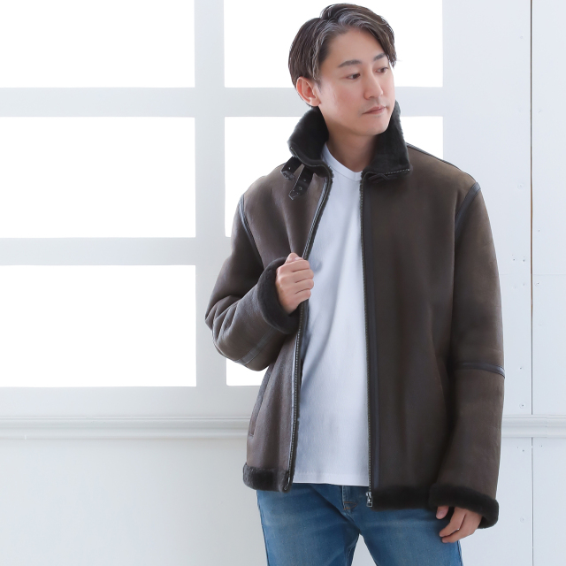 ブラウンレザージャケットB3 Amazon | ムートンコート メンズB3ボンバージャケット ブラウンレザー