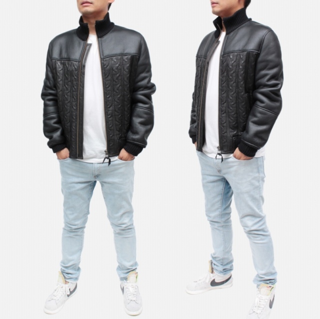 革ジャケット ムートン ムートンジャケット メンズ 本革 羊革 ダブルフェイス リブニット 6617