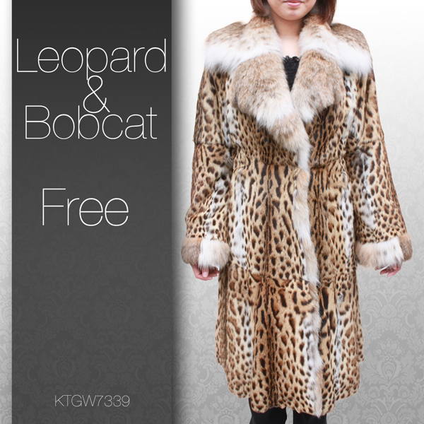 レディース 毛皮コート レオパードキャット＆ボブキャット ファーロングコート 7339