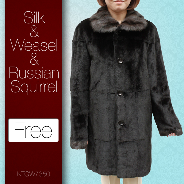 レディース 毛皮ジャケット シルク＆ウィーゼル・ロシアンリス リバーシブル ファーコート 7350