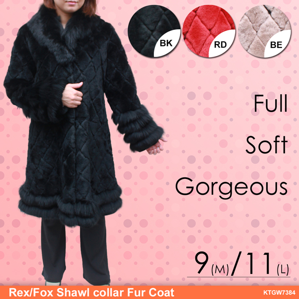 レッキス フォックス 毛皮コート レディース ブラック/レッド/ベージュ M/L 7384