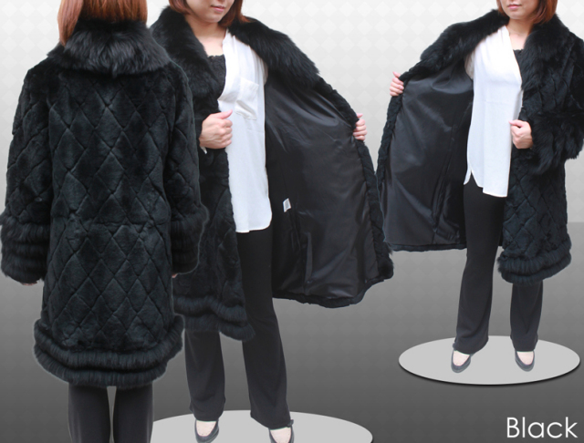 レッキス フォックス 毛皮コート レディース ブラック/レッド/ベージュ