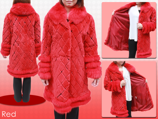 レッキス フォックス 毛皮コート レディース ブラック/レッド/ベージュ