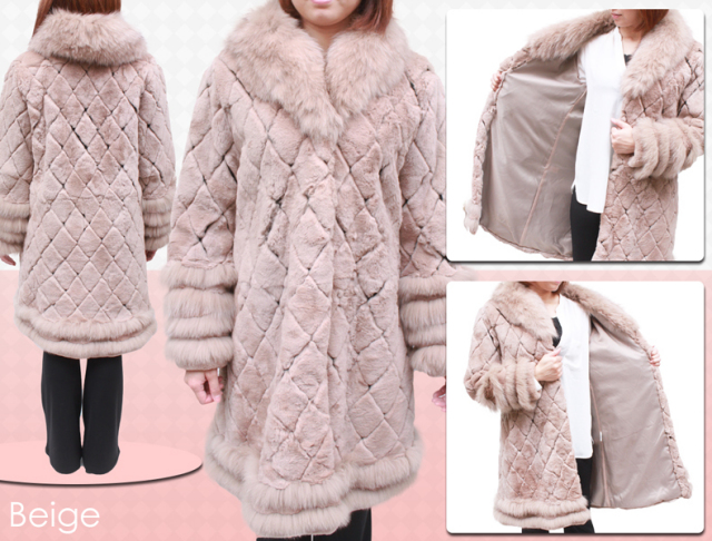 レッキス フォックス 毛皮コート レディース ブラック/レッド/ベージュ