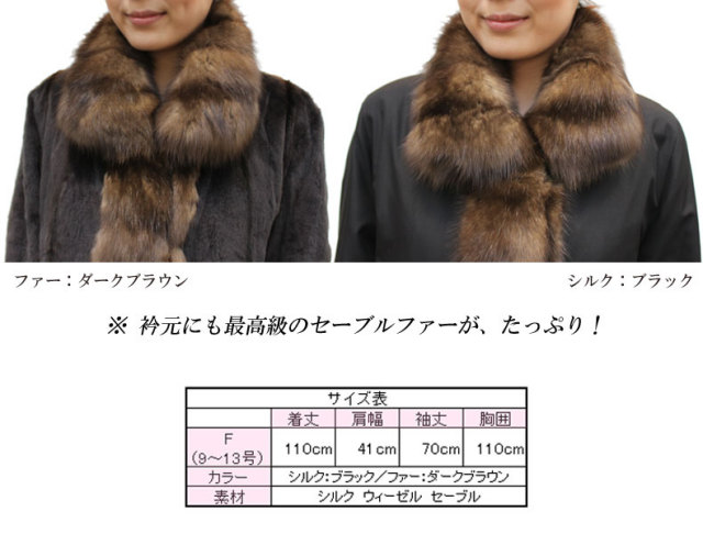 シルク＆ウィーゼル＆セーブル トリムリバー毛皮ロングコート7537