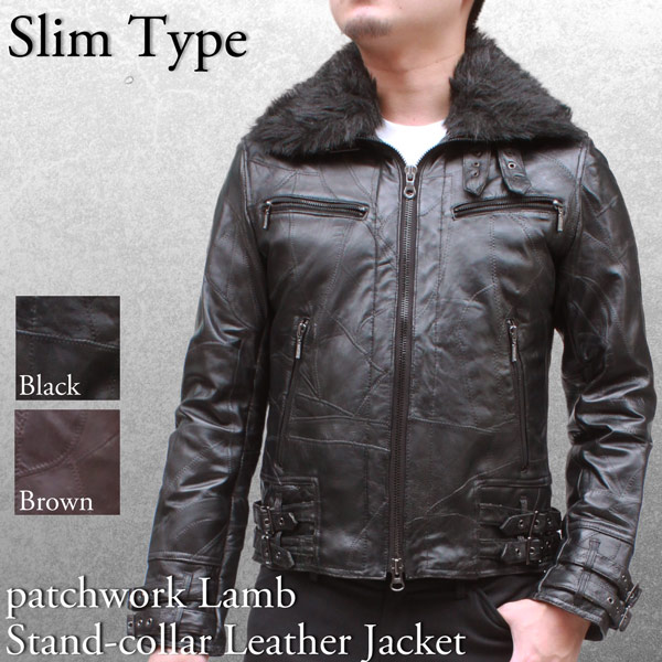 革ジャン ラムスタンドカラーレザージャケット（ファー付） 細身タイプ  